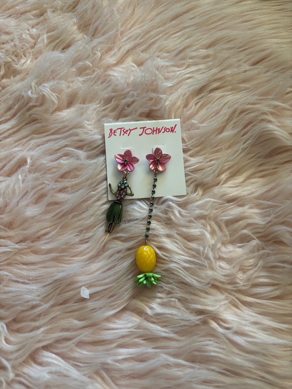 Betsey Johnson Pink Flower Stud & Yellow Pineapple Drop Earrings
